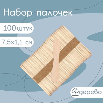 Набор палочек для мороженого, 7,5×1,1 см, 100 шт, дерево