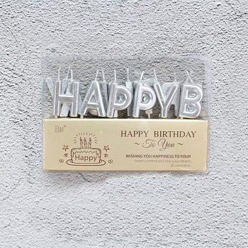 Свечи в торт  "Happy Birthday", 7 см, серебряные