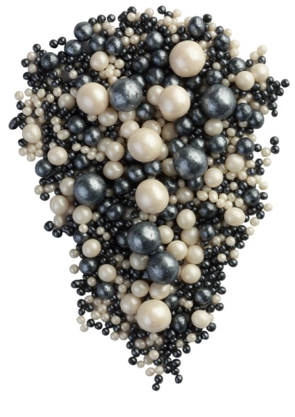 Взорванные зёрна риса №157 "Жемчуг черный, серебро 3-10 мм", 50 гр