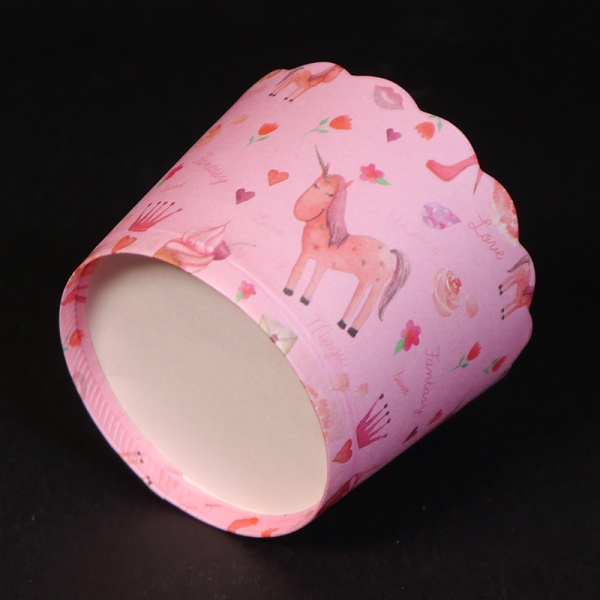 Бумажный стаканчик для кекса d50*45 мм, розовые с единорогом, 1 шт